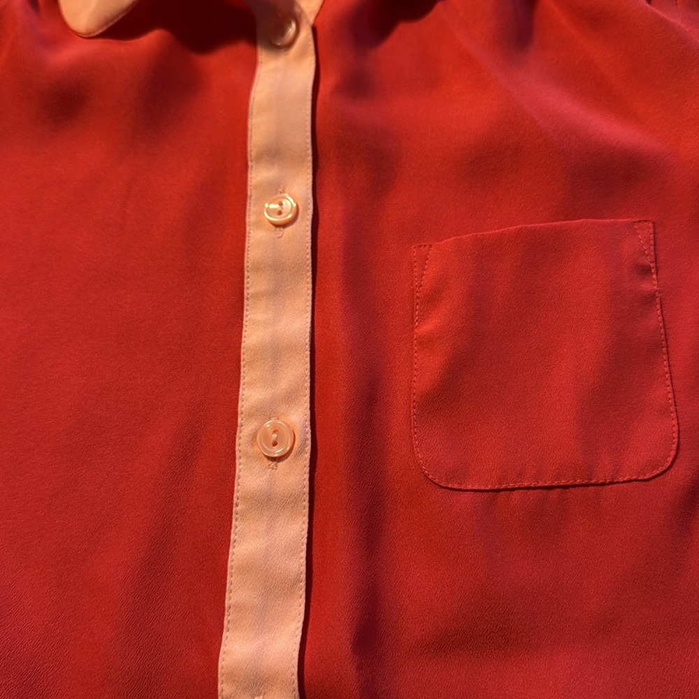 American Eagle Outfitters. Orange And Peach Long Sleeve button down blouse - Picture 2 of 5